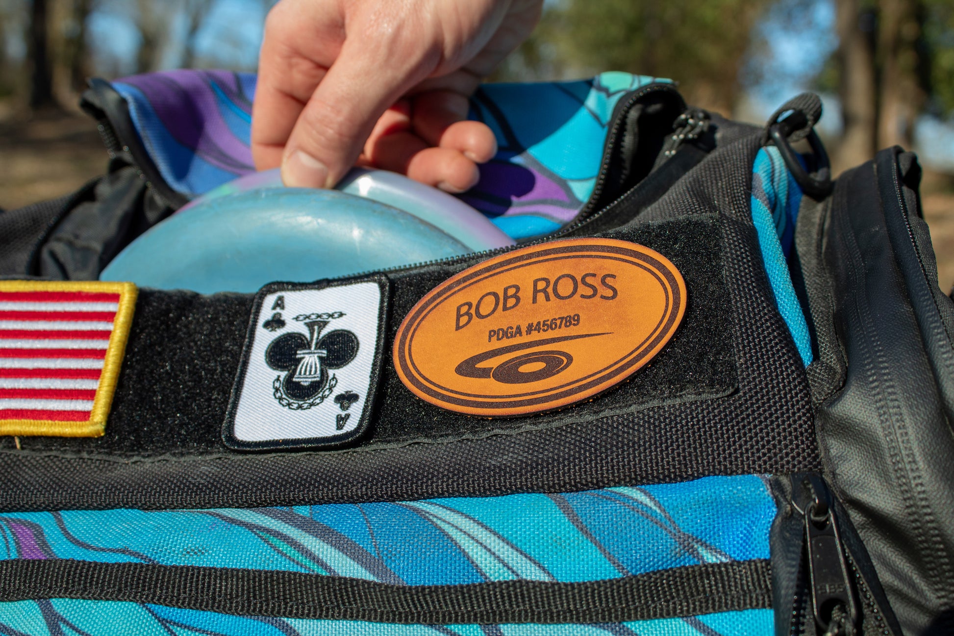 Custom Leather Disc Golf Player Badge - Disc Golf Velcro Patch