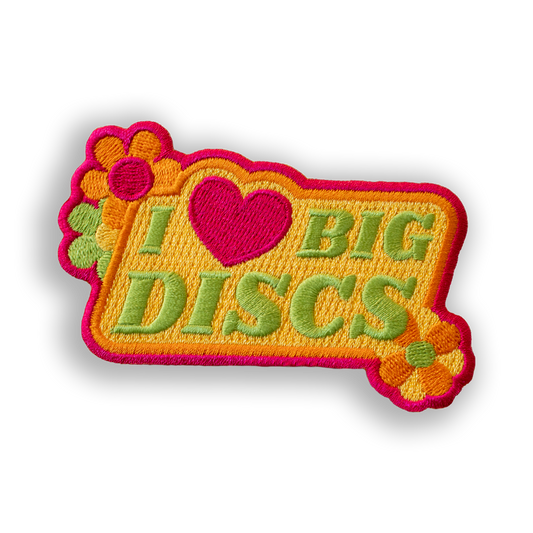 I Love Big Discs - Disc Golf Patch - Iron-on, velcro, peel & stick