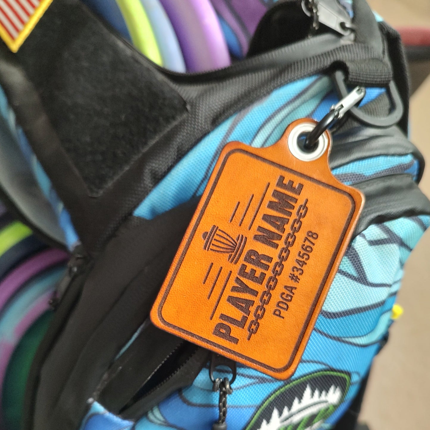 Engraved Leather Disc Golf Player Bag Tag