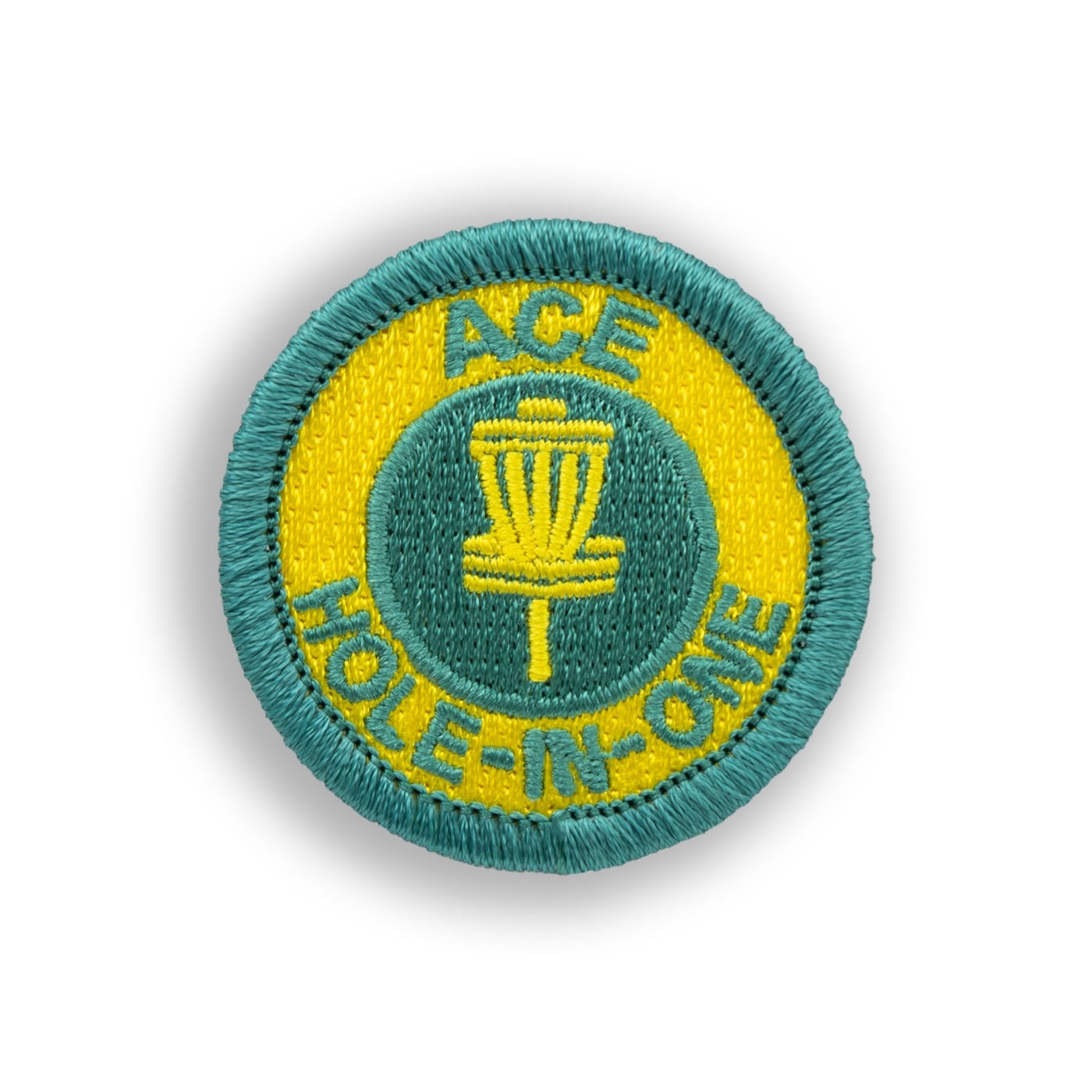 Yellow & Teal Ace Hole-in-One Disc Golf Patches - Iron-on, velcro, peel & stick