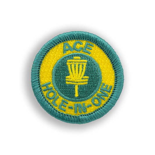 Yellow & Teal Ace Hole-in-One Disc Golf Patches - Iron-on, velcro, peel & stick