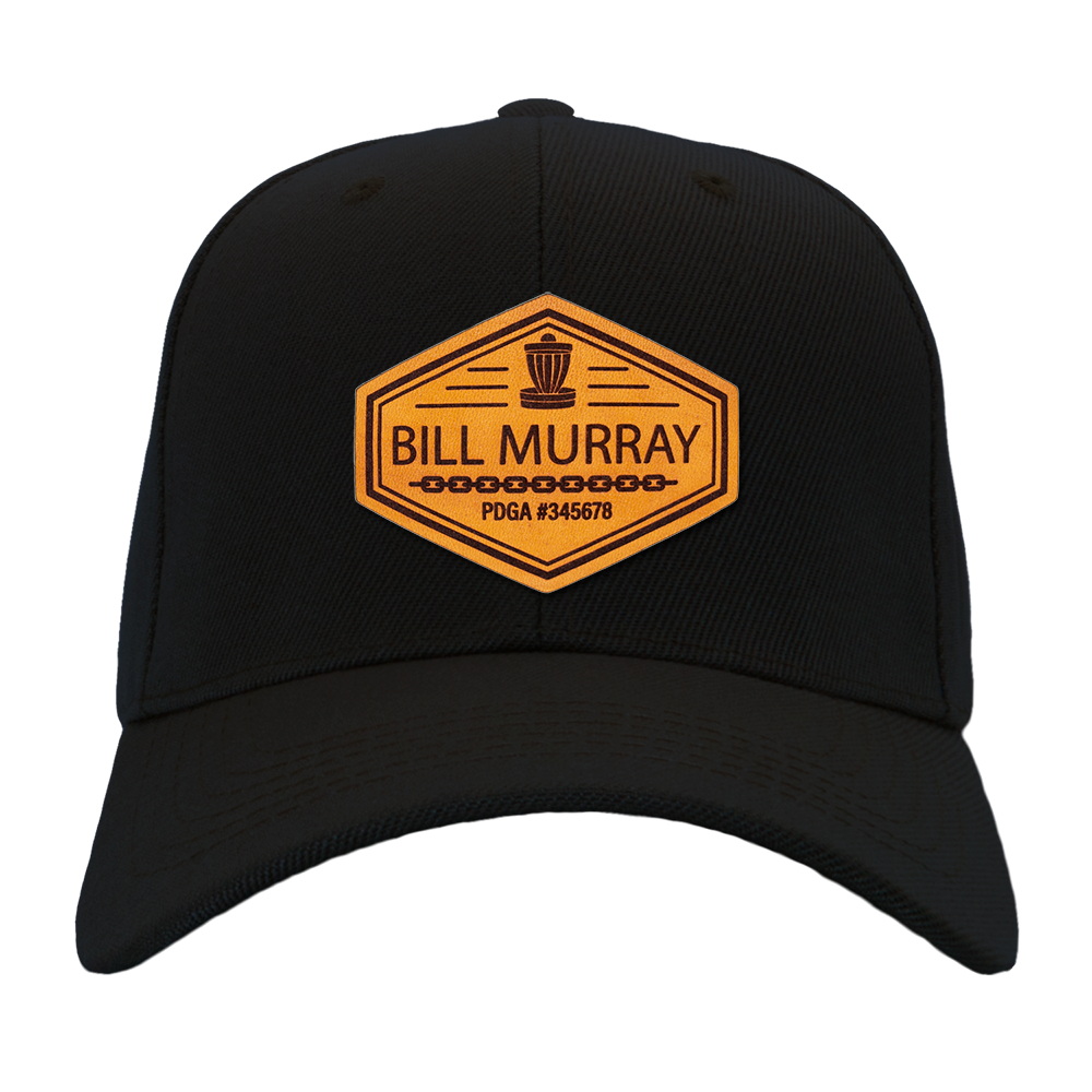 Custom Leather Disc Golf Hat - PDGA Player Badge - Black Ballcap