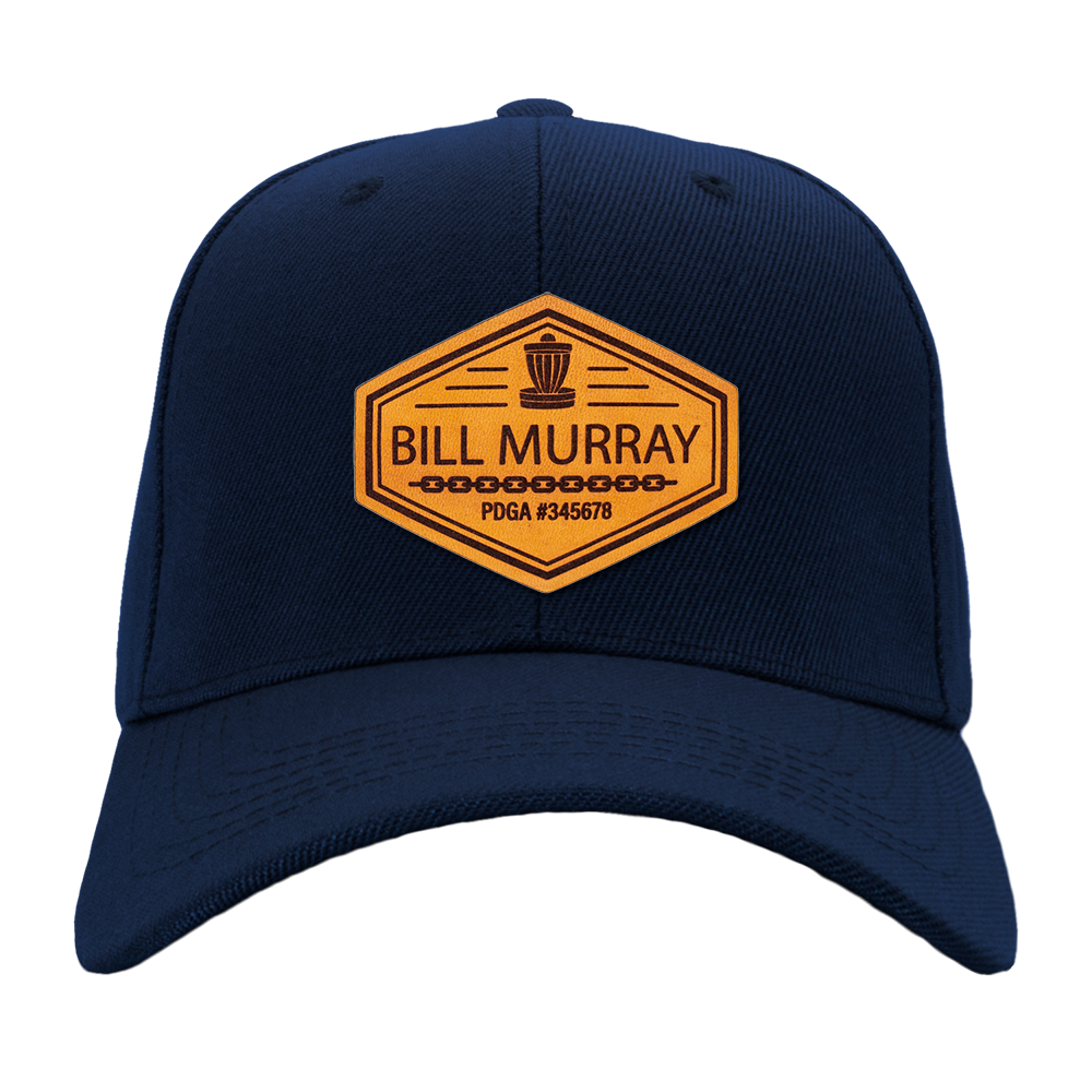 Custom Leather Disc Golf Hat - PDGA Player Badge - Navy Ballcap