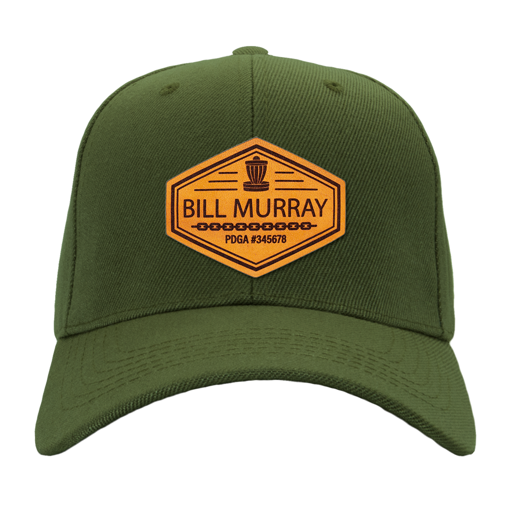 Custom Leather Disc Golf Hat - PDGA Player Badge - Olive Ballcap