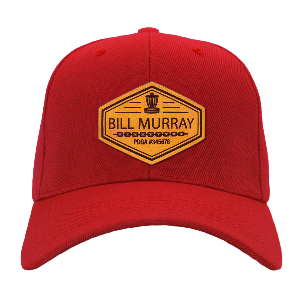 Custom Leather Disc Golf Hat - PDGA Player Badge - Red Ballcap