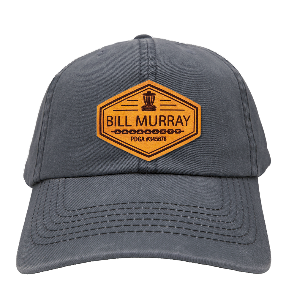 Custom Leather Disc Golf Hat - PDGA Player Badge - Charcoal Ballcap