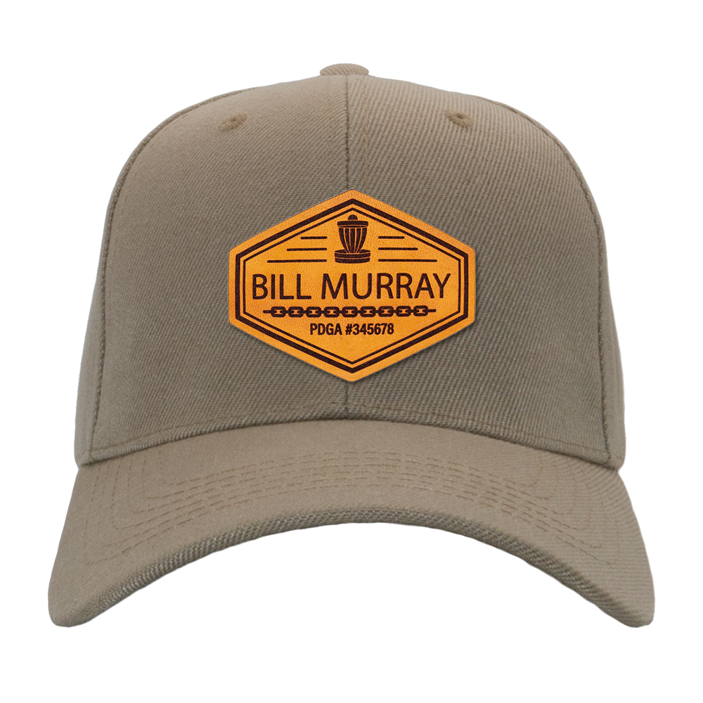 Custom Leather Disc Golf Hat - PDGA Player Badge - Tan Ballcap