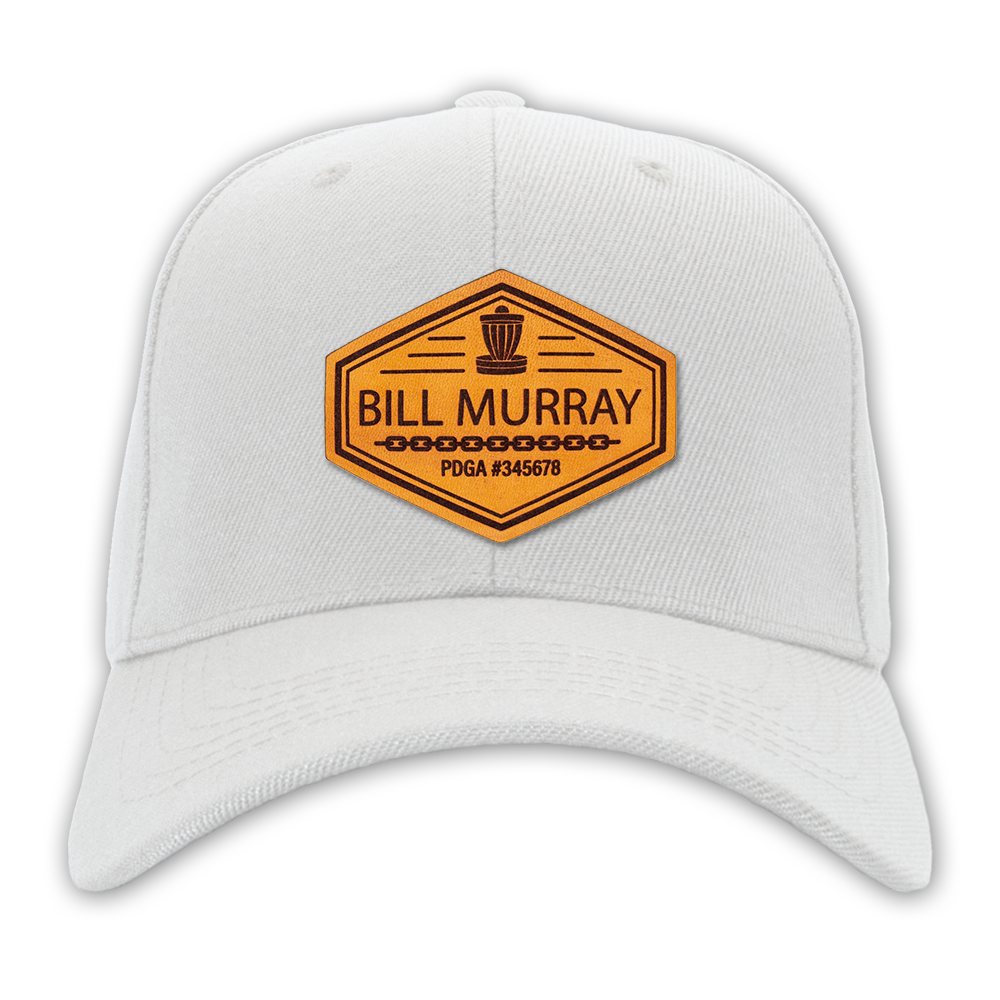 Custom Leather Disc Golf Hat - PDGA Player Badge - White Ballcap