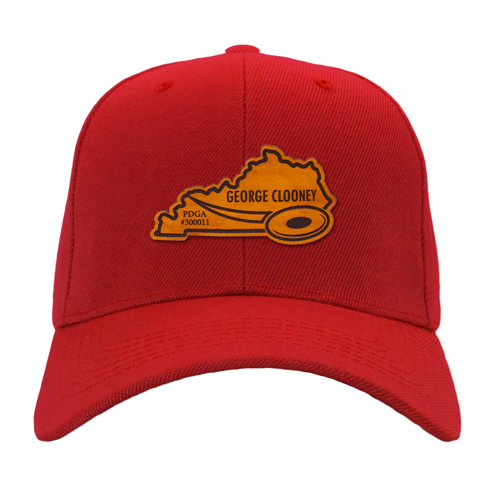 Custom Leather State Disc Golf Hat - PDGA Player Badge - Red Ballcap