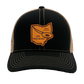 Custom Leather State Disc Golf Hat - PDGA Player Badge - Black & Tan Trucker Hat