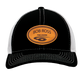 Custom Engraved Leather Disc Golf Hat - PDGA Player Badge - Black & white trucker cap