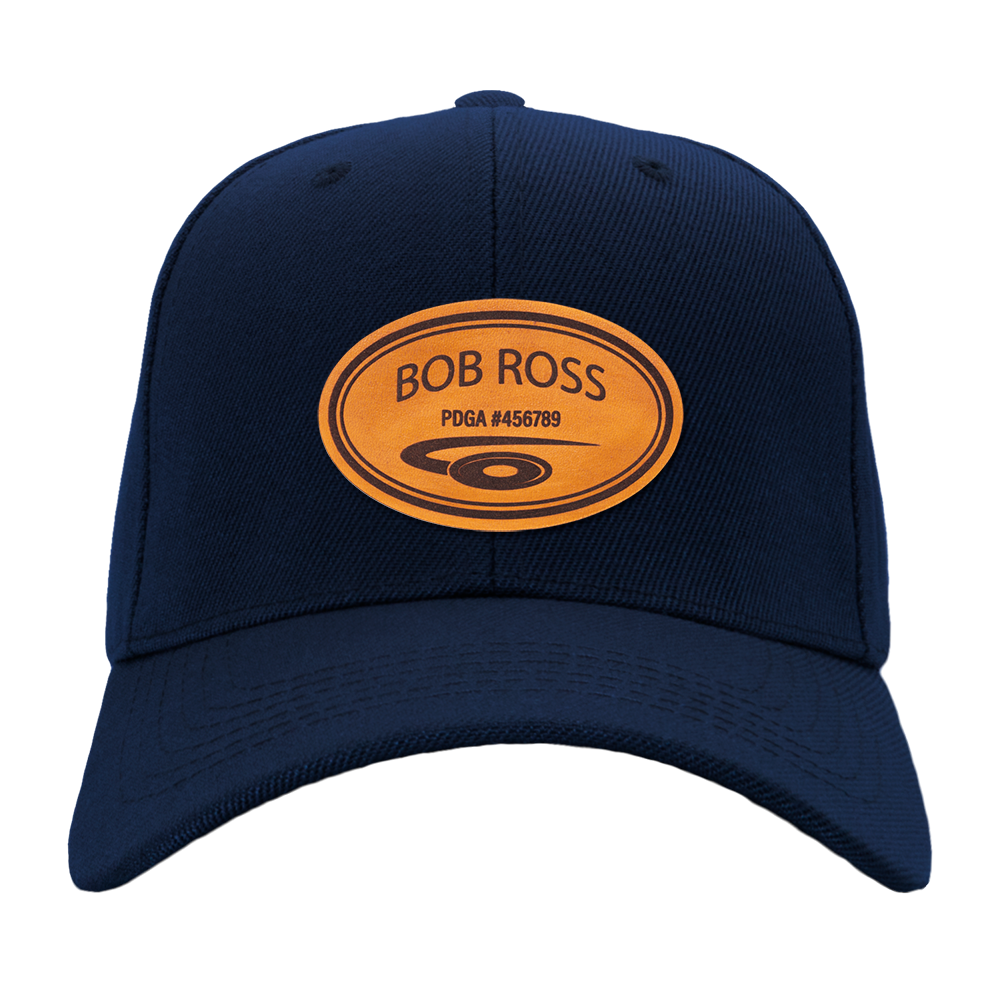 Custom Engraved Leather Disc Golf Hat - PDGA Player Badge - Navy ballcap