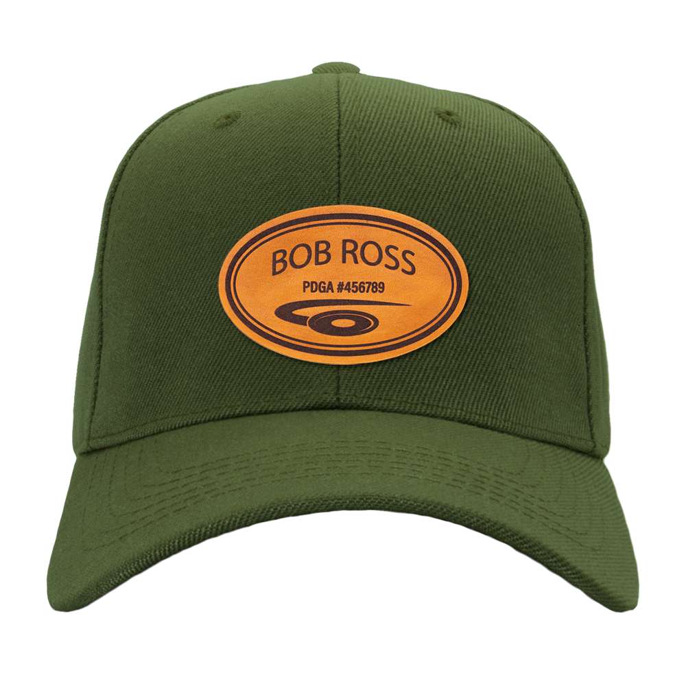 Custom Engraved Leather Disc Golf Hat - PDGA Player Badge - Olive ballcap