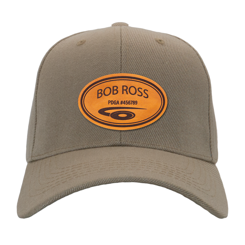 Custom Engraved Leather Disc Golf Hat - PDGA Player Badge - Tan ballcap