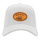 Custom Engraved Leather Disc Golf Hat - PDGA Player Badge - white ballcap