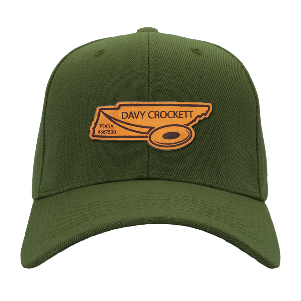 Custom Leather State Disc Golf Hat - PDGA Player Badge - Olive Ballcap