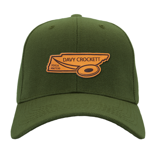 Custom Leather State Disc Golf Hat - PDGA Player Badge - Olive Ballcap